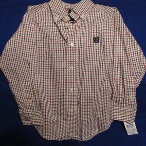 Boys size 4 Chaps Shirt, White, Red, and Black Plaid, Long Sleeve